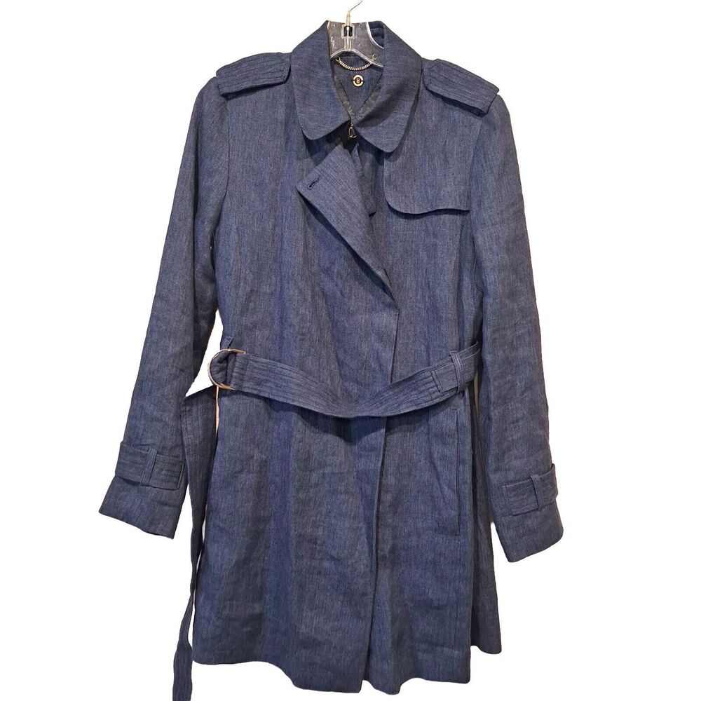 Massimo Dutti Blue Denim Chambray Trench Coat With Belt Sz Medium EU 42 US 10